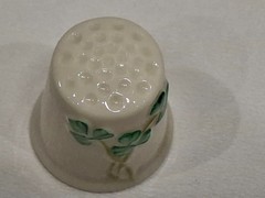 Belleek Ireland Shamrock Porcelain Thimble Vintage 7th Brown Mark Collectible