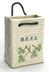 Belleek BCIS Ceramic Shopping Bag, Collectors Society, Shamrocks, Vintage