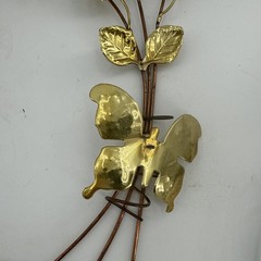 Vtg 2 Hollywood Regency Copper Rose Wall Sculpture Butterflies Wall Plaque Large