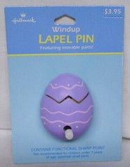 Hallmark 1990s Wind Up Plastic Easter Lapel Pin Chick in Egg Opens & Closes