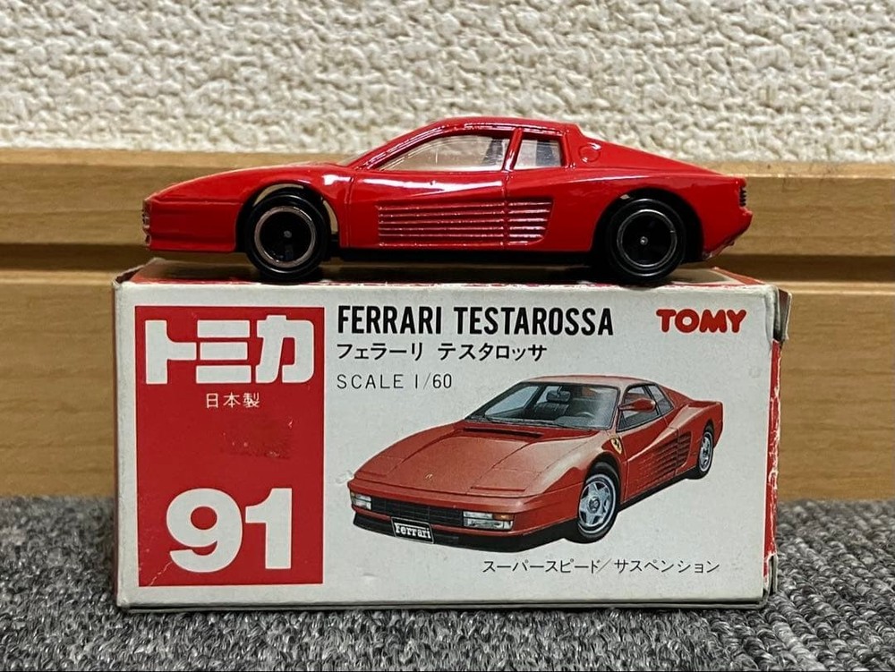 Tomica Ferrari Testarossa Japan No.91 Clear Case Age-Related Wear