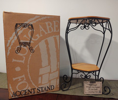 Longaberger Wrought Iron Generations Metal Stand/Table with Wood Shelves & Box