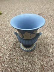 Wedgwood Blue Jasperware Vase with White Classical Relief Decoration