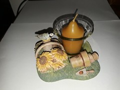 RARE MARJOLEIN BASTIN VOTIVE CANDLE HOLDER SUNFLOWERS BASKET CHICKADEE POTS