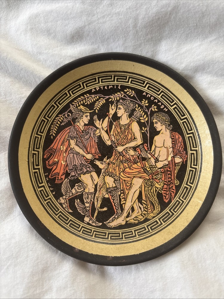 Decorative Greek Mythology Terracotta Plate Apollo, Artemis, Hermes 13cm