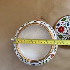 Vintage Dakas Ceramic Rhodes Greece Hand Painted Lidded Bowl 24K Gold Gilt 16cm