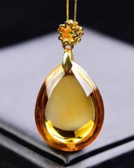 Genuine Natural yellow citrine Quartz Crystal 18k Pendant certificate