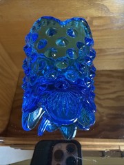 Vintage Fenton Colonial Blue Hobnail Toothpick Holder / Votive 3 Footed