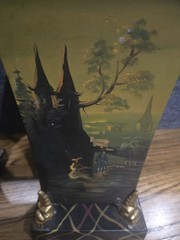 Vintage French Ormolu Style Hand Painted Pair Of Footed Tole Cachepots