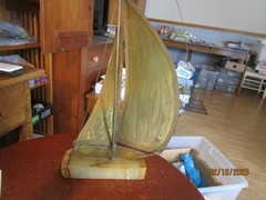 Vintage John De Mott Brass 17″ Sail Boat on Onyx Marble Base Signed Nautical