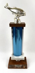 Bass Fishing Trophy “Biggest Bass” 1973 W/ Metal Fish Topper & Marble 15” VTG GC