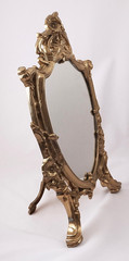 Art Nouveau Floral 14″ Metal Easel Back Table Mirror Signed