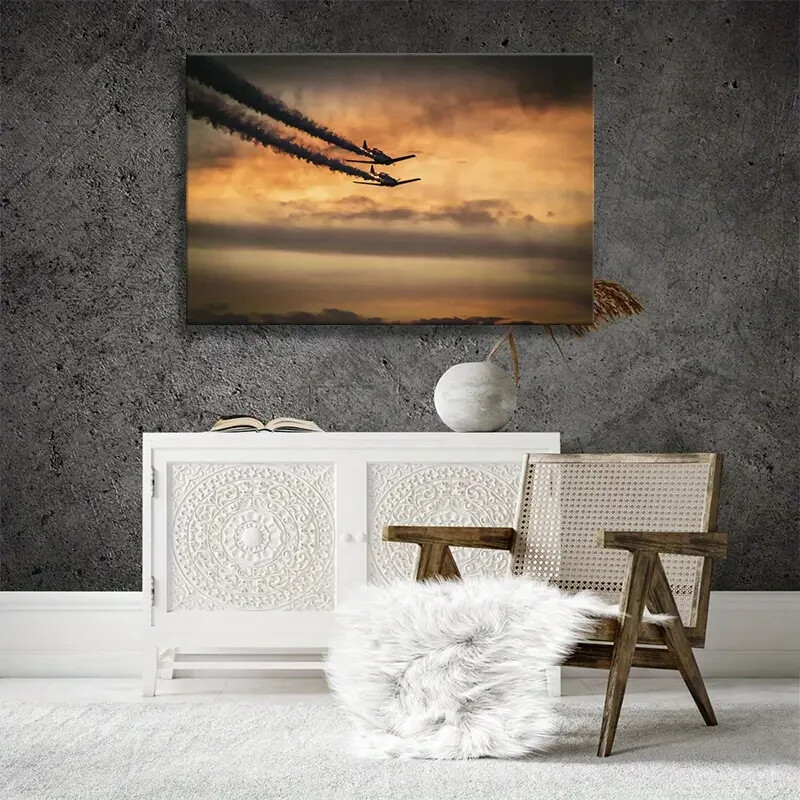 Airplane, Smoke Art Mural Poster, Wooden Frame Ready To Hang, MNM291418