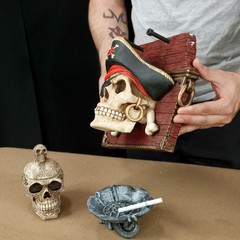 3-Piece Gothic Decor Set Pirate Skull Wall Hanger, Dragon Ashtray & Skull Statue
