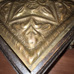 Unbranded Vintage Wooden Trinket Box With Hammered Metal Lid Hinged Wood