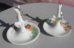 Ring Tree jewellery stands x 2 Victorian/Edwardian Antique porcelain