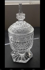 Clear Lead Crystal tall Candy Dish Bleikristall Elsterthal with lid. 10” tall.