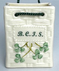 Belleek BCIS Ceramic Shopping Bag, Collectors Society, Shamrocks, Vintage