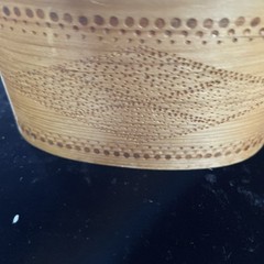 Vintage Norwegian Tine Box Wood Folk Art Scandinavian small 9×6 Signed UN 1987