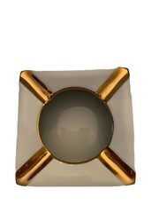 Limoges Porcelain Ashtray Castle Made in France White with gold design