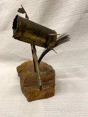 Handcrafted John DeMott Brass Mailbox on Onyx Base With Bird Sculpture
