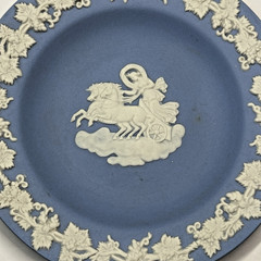 Wedgwood Blue Jasperware Round Trinket Dish Neoclassical “Athena in Chariot”