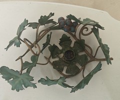 Vintage Large Metal Grapevine & Grapes Italian TOLE Candle Holder Leaves