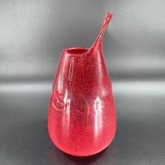 Hand Blown Studio Art Glass Vase Hand Made Glassware Vessel Red Open Top Vase