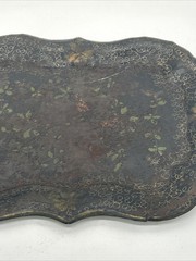 Victorian Antique Toleware Hand Painted Metal Tray & Bowl • Fruit/Foliage