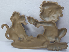 Vtg Sexton Cast Metal Bathroom Wall Plaque Boy Dog Spot 1976 USA Wall Hanger