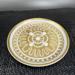 Porsgrund Norway Fine Porcelain 3inch Round Trinket Dish Plate Gold Accents VTG