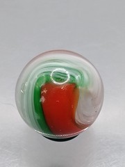 .64″ Akro Corkscrew Popeye Red, Green, White Christmas Marble- #CE125