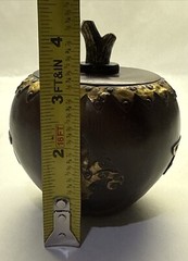 Rare Antique(?) Wood-Like Apple Decor w/Metal Brass Tone Accents