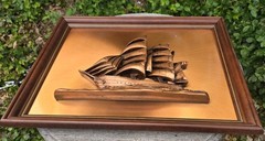 NAUTICAL, FRAMED, COPPER CLAD “3D” SHIP MODEL Victor Personette 22X16″