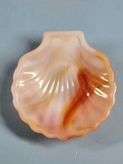 Set of 2 Vintage Akro Agate #246 Pumpkin Slag Glass Shell Dishes – Orange /White