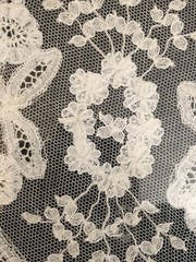 Antique Delicate Handmade White Lace In A Gold Frame Ready to Hang 15” X 12”