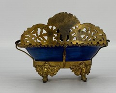 VTG La Chateau Porcelain Trinket Dish Metal Bronze Mount Victorian Scene