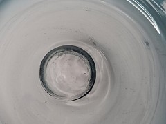 Vintage 1960’s Unbranded Aqua Blue Glass Raised Center Handmade 7.25″ Round Bowl
