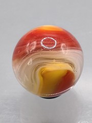 .75″ Akro Corkscrew Popeye Red, Yellow, White Shooter Marble- #CE137