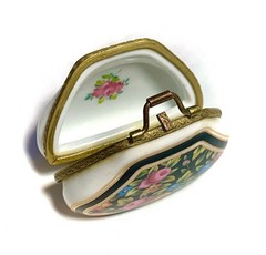 France French Limoges Floral Purse Satchel Bag Trinket Box Peint Main Limoge