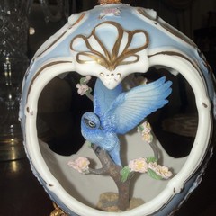 FABERGE Blue Bird Sparrow Three Dimensional Silhouette Egg GOLD STAND Porcelain