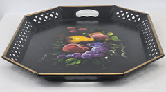 VTG Nashco 20×15 Black Toleware Serving Tray Hand-Painted Signed by Francis