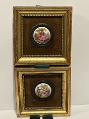 2 Vintage Fragonard Porcelain Courting Couples Square Brown Mat Gold Frames