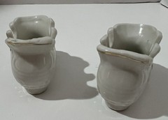 Porcelain Decorative Shoe Figurines with Floral Design, White/Purple/Gold, Japan
