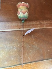 Carved Orange & Green Resin Gracias Thank You Flower w Copper Stem & Gratitude