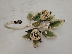 Vintage Italian Tole Flower Rose Wall Hook Toleware Cottagecore Shabby Chic