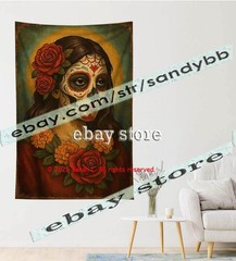 Day of the Dead Woman Portrait Tapestry Wall Art Decor gothic 39X59 in