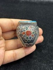 Unique Islamic Writing Turquoise Ring Silver Plated Afghanistan Origin Size 10