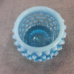 Fenton Hobnail Opalescent Cream Sugar + Akro Agate Blue Milkglass Vtg Lot Of 3