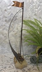 Handcrafted John DeMott Brass Sailboat on Onyx? Base Nautical Sculpture Ocean